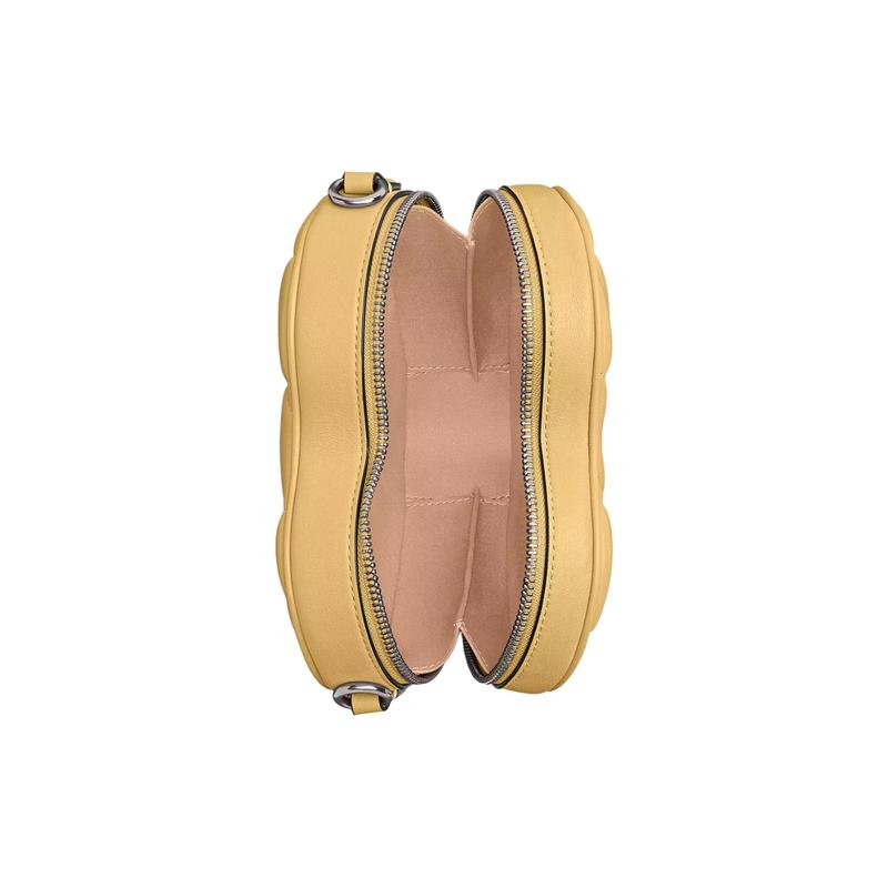COACH Heart 19 Gold Letter Logo Quilted Nappa Leather Heart Shape Bag Shoulder Crossbody Bag Small Women Yellow