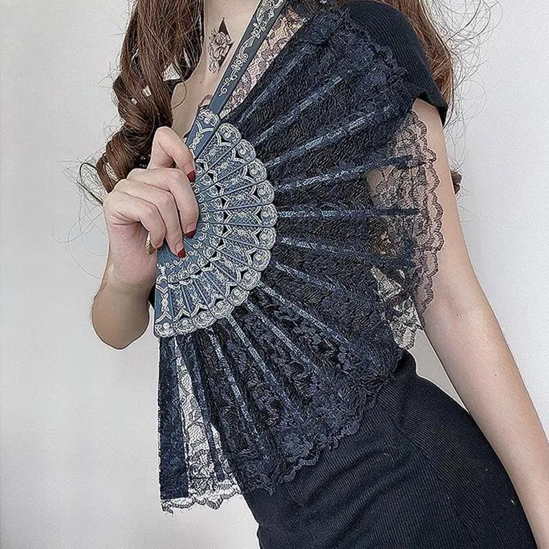 Decorative Fan Chic Female Handheld FanVintage Style Lace Folding Fan Chinese Japanese Pattern Art Craft Gift Decor