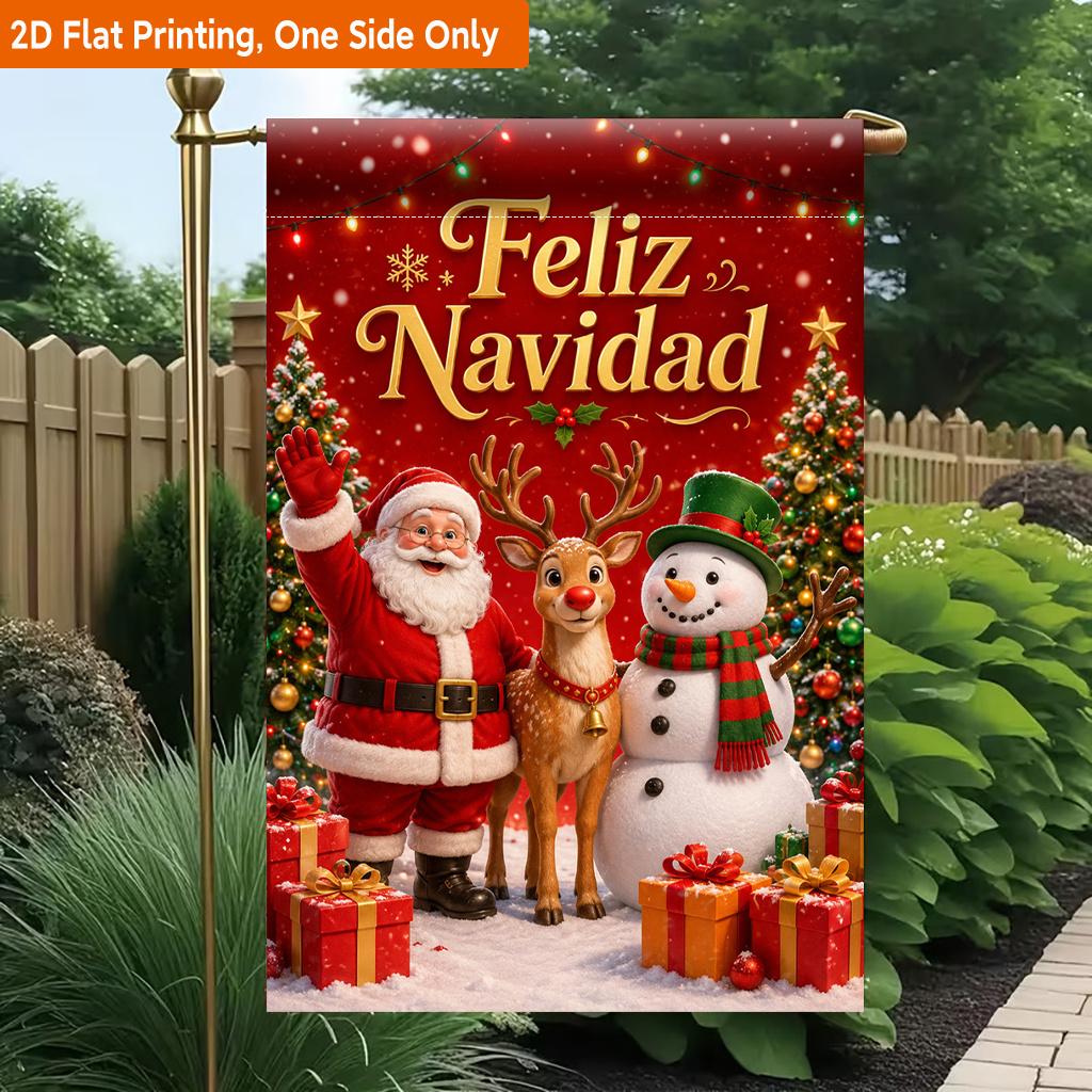 2D Flat, 2D Flat Printing Garden Flag 1pc, Festive Santa Reindeer Snowman Durable Single-Sided Print Yard Flag, Garden & Home Holiday Decoration, 29.9