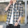 Spring and Autumn New Plaid Shirt Men's Lapel Shirt Korean Version of Loose Versatile Casual Long-sleeved Shirt Versatile