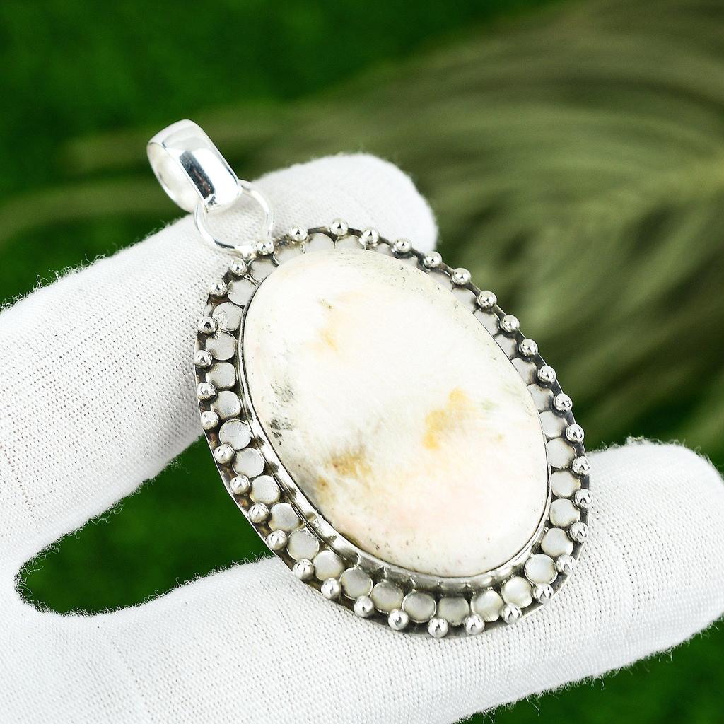 Natural Scolecite Gemstone Pendant 925 Sterling Silver Indian Jewelry For Women