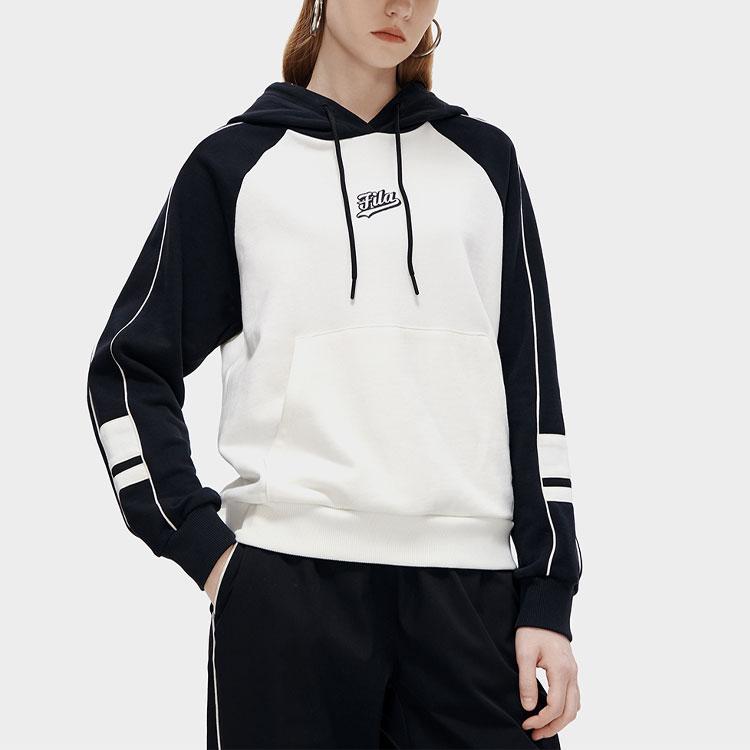 Fila Fusion Свитшот с капюшоном в стиле Color Block с вышивкой букв, американский повседневный спортивный свитшот, женский свитшот, белый T11W312210F-WT
