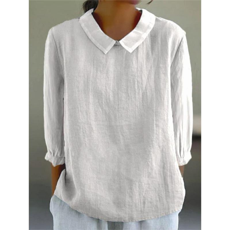 YYFS Женские модные повседневные летние весенние однотонные принты с рукавами 3/4 и воротником-поло Блузки и рубашки