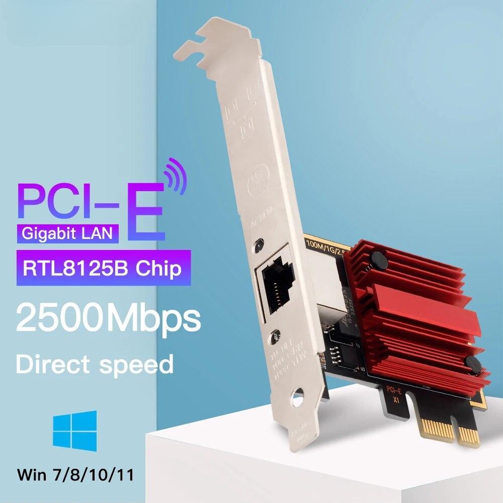 1 шт. 2,5 Гбит/с PCI-E к RJ45 сетевая карта RTL8125B чип 100/1000 Мбит/с 2,5 Гбит/с Ethernet проводной LAN контроллер адаптер для Win7/8/10/11