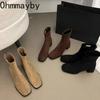 Autumn Winter Fleeces Women Sock Ankle Boots Fashion Square Heel Ladies Elegant Keep Warm Short Booties Women's Footwear