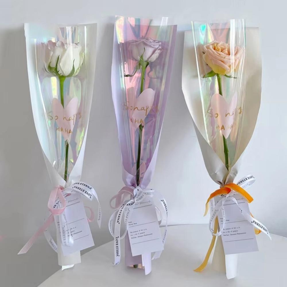 50pcs Waterproof Single Rose Sleeves Clear Bouquet Packaging Bags  For Valentine's Day