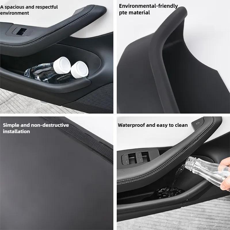 For Tesla Model Y YL Juniper 2025 2026 Door Side Storage Box Fully Covered TPE Front Rear Door Organizer Tray Car Accessories