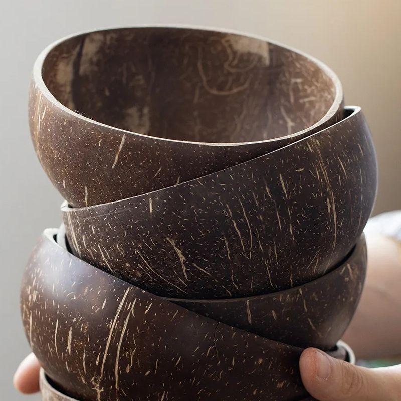 12-15 см набор натуральных кокосовых мисок, деревянная миска для салата, рамэн, набор ложек из кокосового дерева, кокосовый смузи, кухонная посуда, кокосовая миска