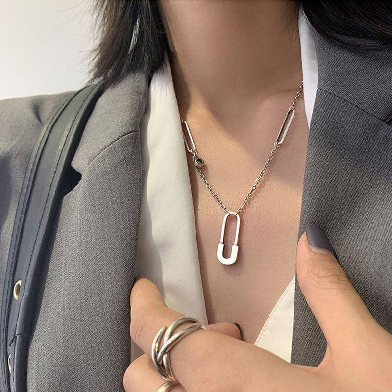 925 Sterling Silver Paper Clip Necklace for Women Vintage Charm Pendant Necklaces Party Jewelry New