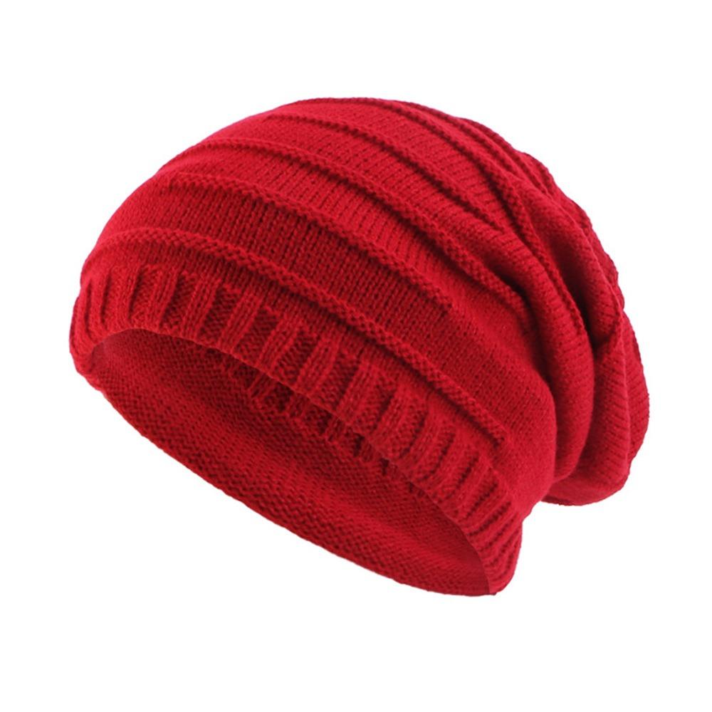 Stripe Knit Texture Knit Slouch Hat Solid Color Unisex Beanie Cap New Slouchy Beanie
