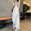 Retro Quick-drying Work Pants for Women In Summer Thin Small Straight Baggy Drawstring Ties Informal Wide-leg Pants