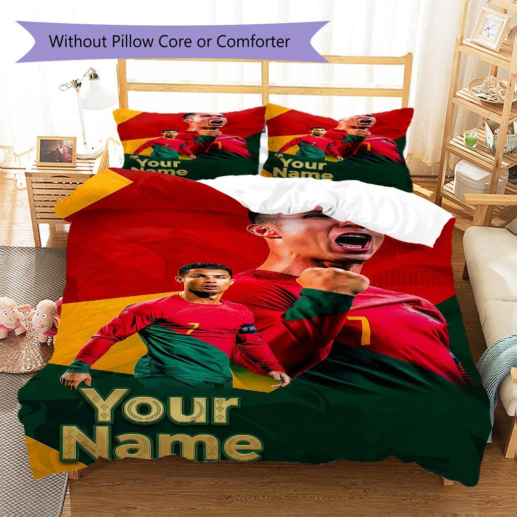 Custom Name Portuguese Soccer Celebration Bedding,Quilt Set Quilt Cover Pillowcase Home Birthday Gift (1 * duvet cover + 2 * pillowcase, without core)