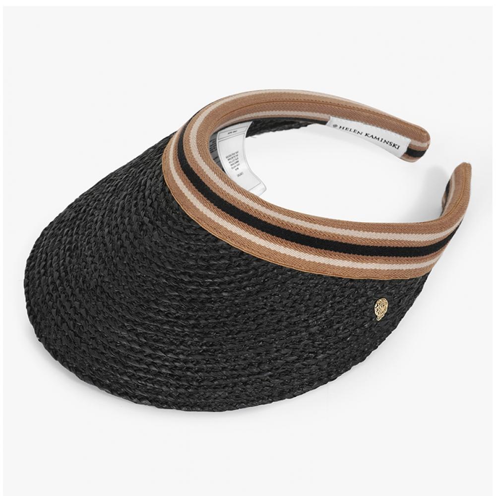 Хелен Камински Бьянка Угольно-черный полосатый козырек Солнечная шляпа 50265