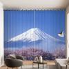 Romantic Cherry Blossom Pattern Curtain Mount Fuji Landscape Decor Curtain Japanese Sushi Nikki Restaurant Window Curtain 2PCS