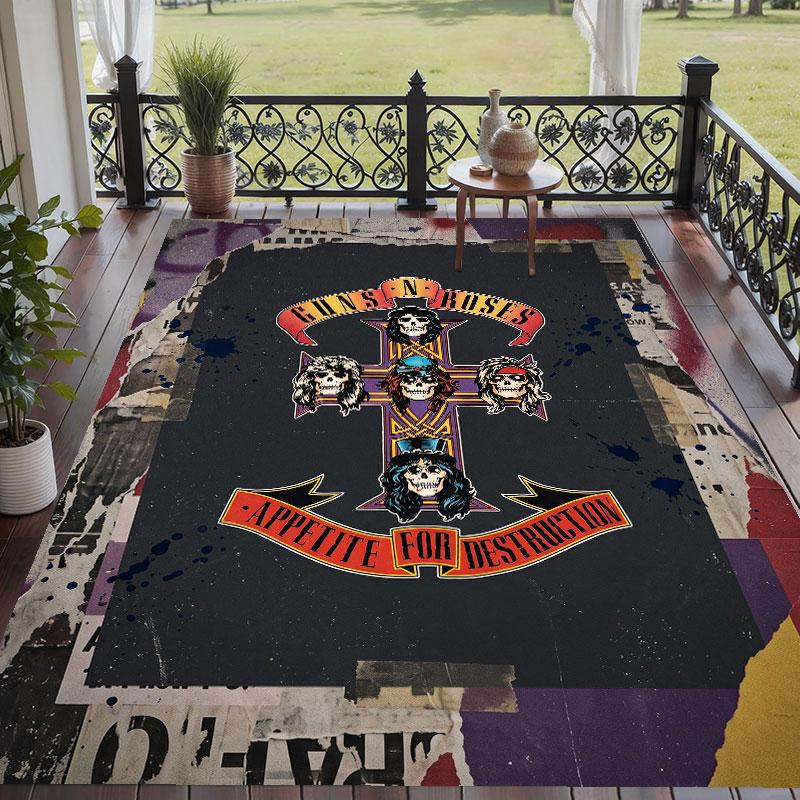 Soft Floor Carpet Guns N’ Roses Pattern Area Rug Decorative Mat For Home Room Decoration