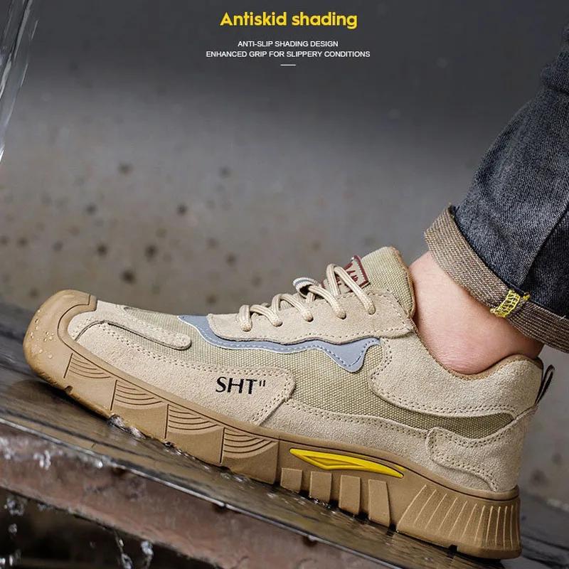 Men's Steel Toe Work Safety Shoes Lightweight Breathable Anti-smashing Work Shoes Male Boots Slip On Casual Sneaker Men Shoes 46