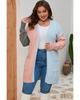 Azura Exchange Multicolor Plus Size Colorblock Pocketed Open Front Cardigan