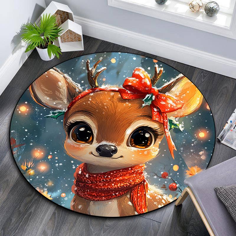 Cute Deer Round Area Rug,Carpet Rug for Living Room Bedroom Sofa Playroom Decor,Non-slip Floor Mat