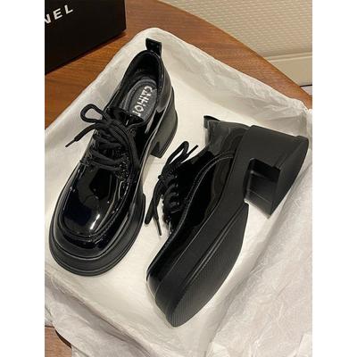 Увеличивающие рост туфли в британском стиле из кожи, женские туфли на платформе, новинка 2025 года, весенние и осенние туфли на толстом высоком каблуке, женские универсальные