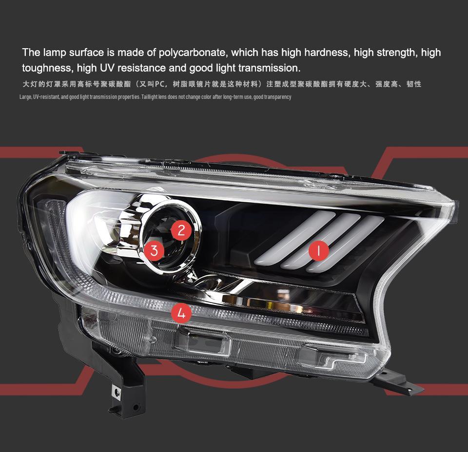 Ford RANGER T7 T8 Everest Headlight Assembly: Mustang Style LED DRL Turn Signal Xenon Light.