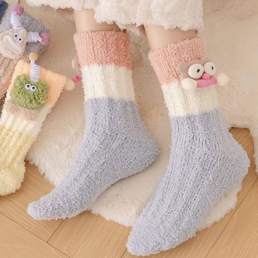 Non-Slip Cartoon Plush Socks Thicken Thermal Warm Socks Coral Fleece Socks Women Autumn Winter