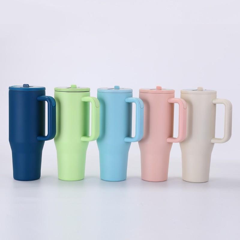 40oz Insulated Car Cup With Handle 304 Stainless Steel Straw Leakproof Vacuum Tumbler Cold Hot Drinks