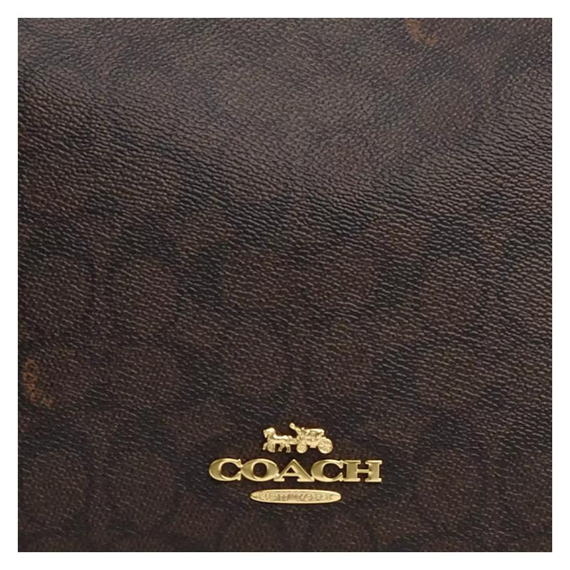 COACH Laurel 36 Logo Zip Closure Faux Leather Crossbody Shoulder Bag Large Women's Walnut and Black