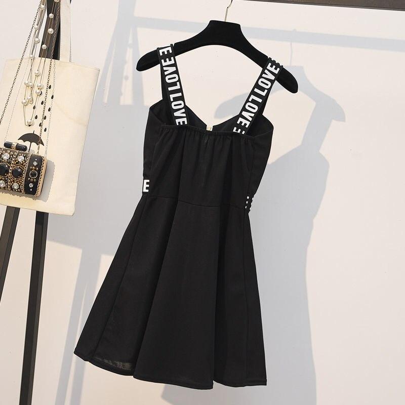 Женский летний костюм большого размера, черное платье-майка, женские модные солнцезащитные рубашки, комбинезон на молнии с буквенным принтом, комплект из двух предметов