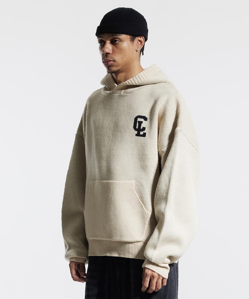 CREAM SODA LAB Cl Washed Graphic Jacquard Hoodie Knit Beige