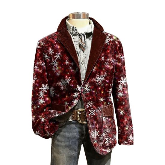 Пиджак Костюм Вельветовая Зимняя Куртка Приталенный Однобортный Пиджак Лацкан Длинный Рукав 3D Принт на Рождественскую Тематику Верхняя Одежда