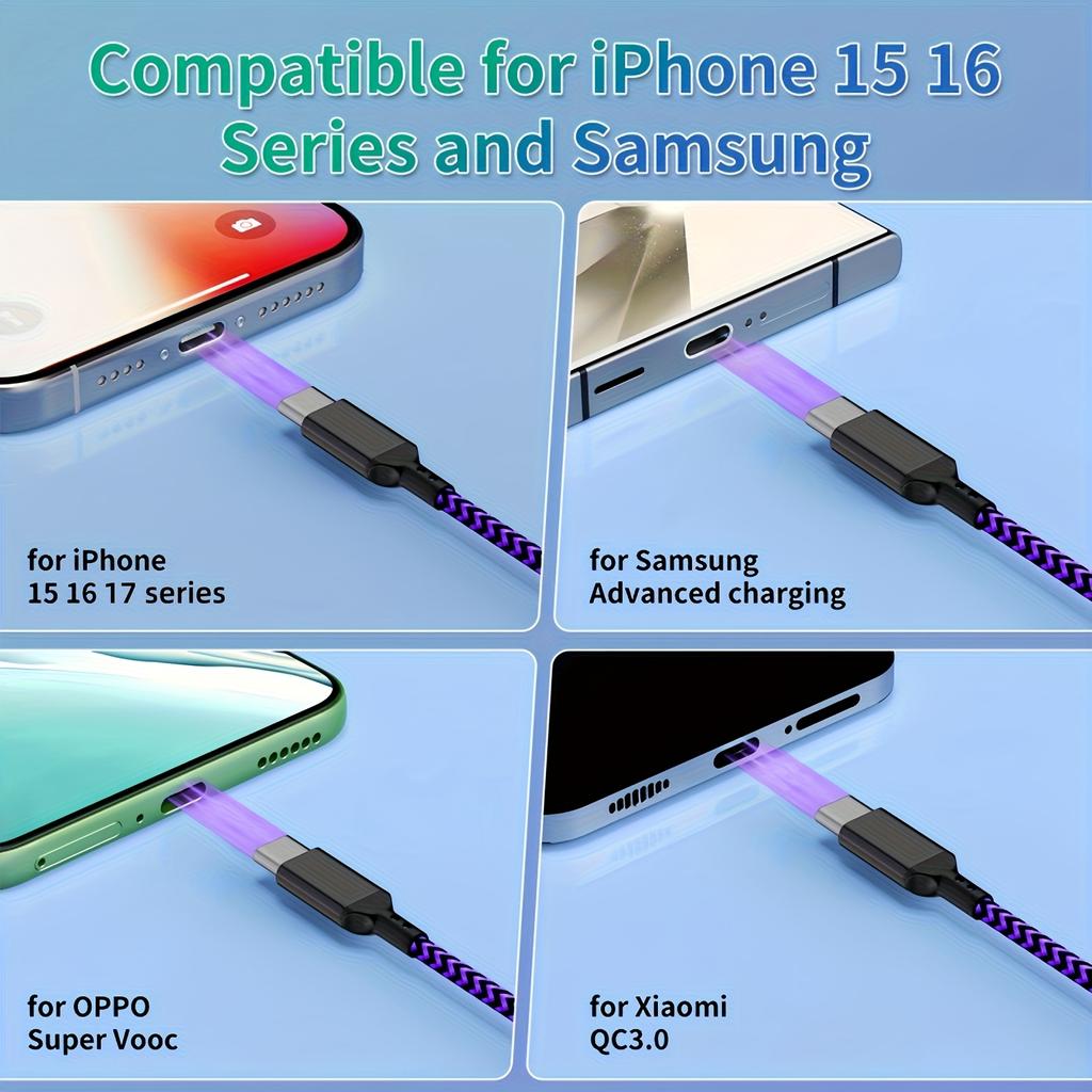 Быстрозарядный кабель USB-C в нейлоновой оплетке, Совместим с, Oneplus, Xiaomi, Особенности: Возможность синхронизации данных,