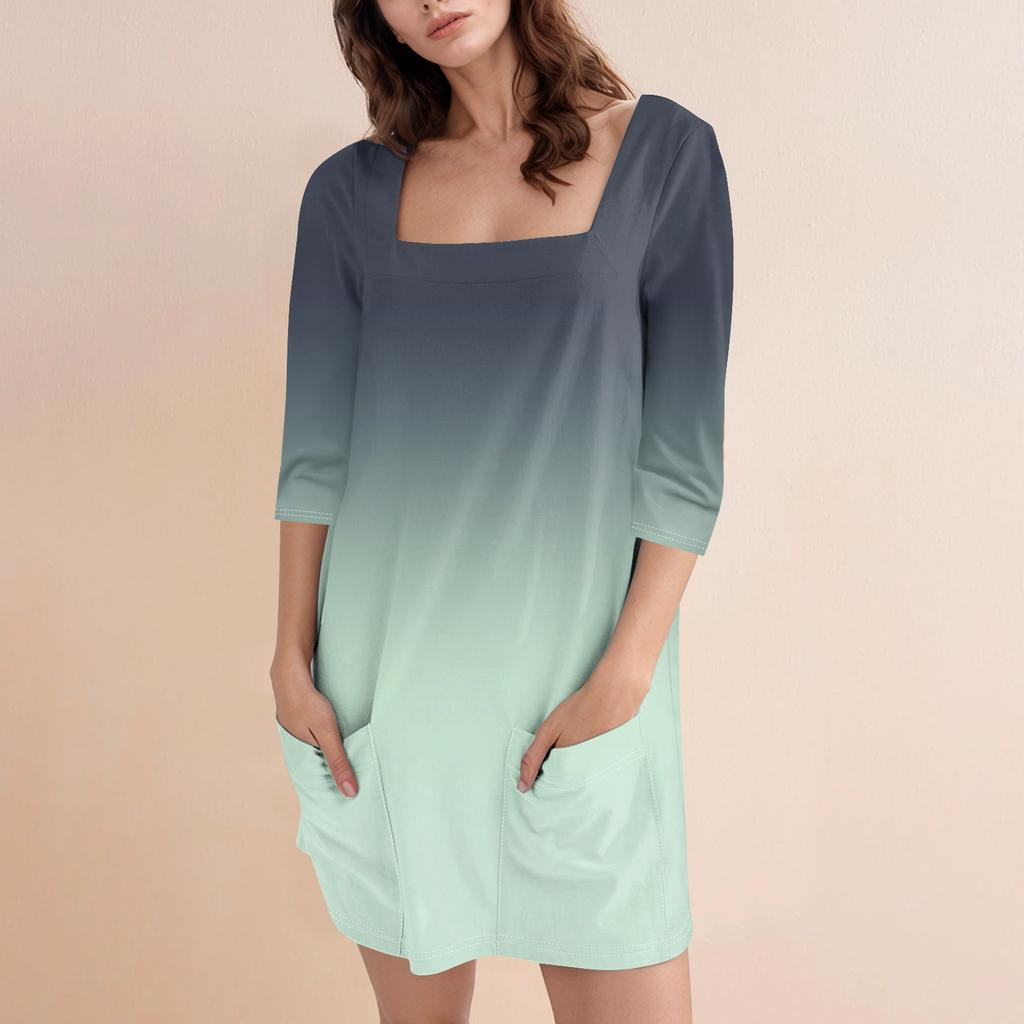 Женское модное повседневное короткое платье с квадратным вырезом и рукавом 3/4