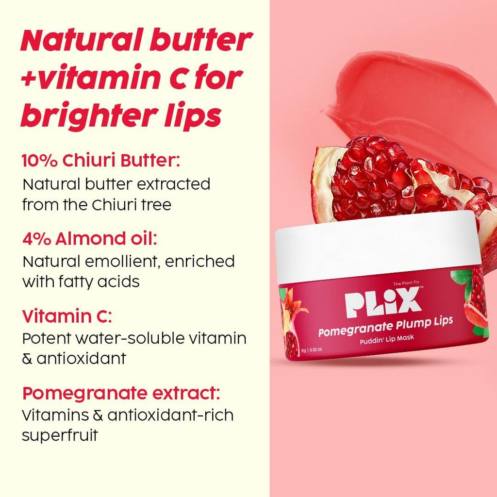 PLIX - THE PLANT FIX Комбо для ухода за губами с гранатом, Отшелушивающий скраб и Маска-филлер для губ для темных, сухих и обветренных губ | Масло какао и масло чиури