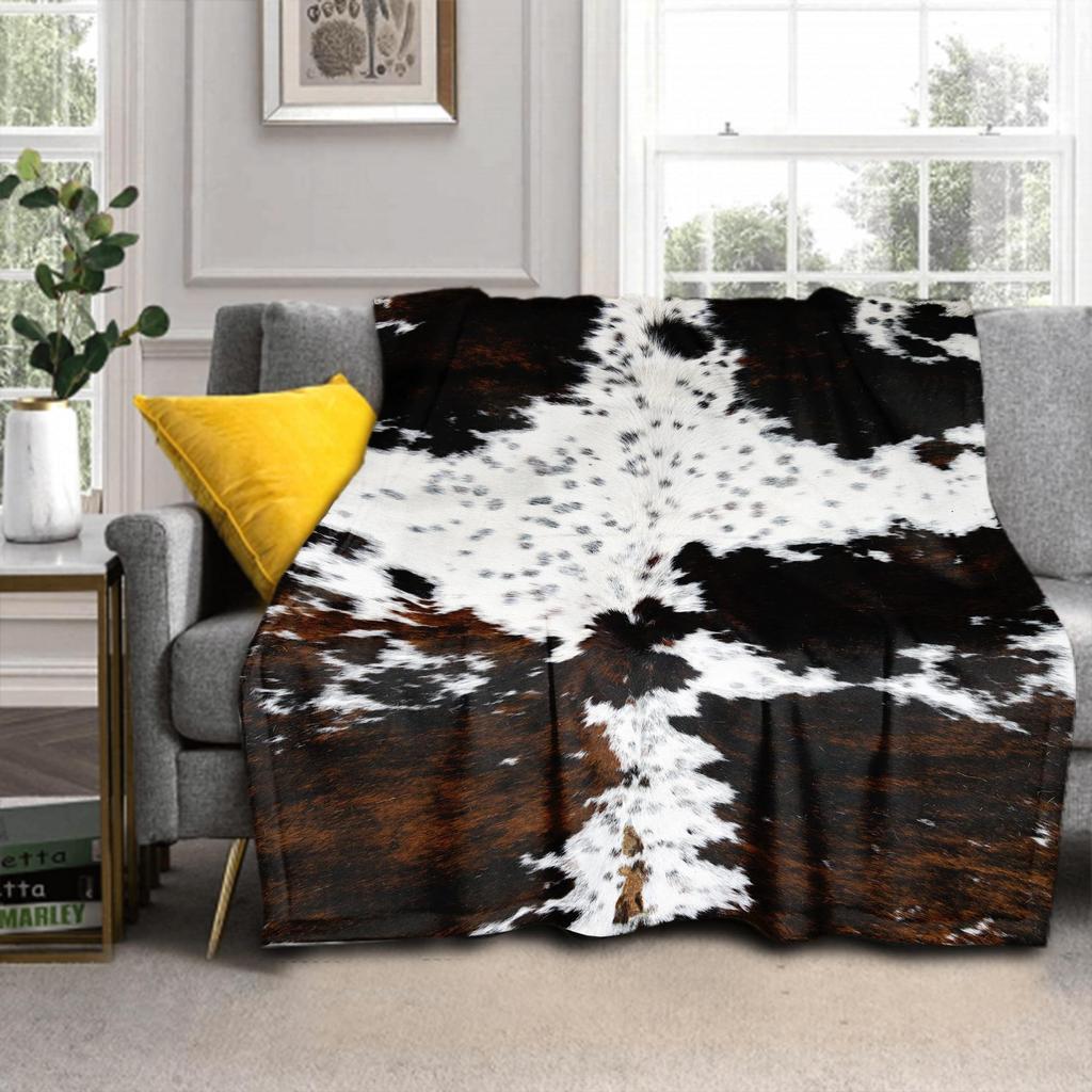 Cow Skin Texture Series digital-printed polyester Bedroom velvet flannel cover blanket Fleece soft sofa cover blankets for beds