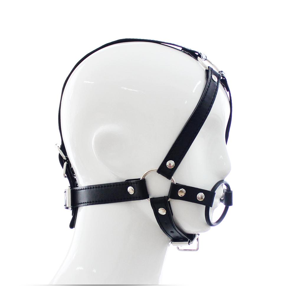 Adjustable O-Ring Mouth Gag Head Harness Blue PU Leather Bondage Restraint Slave Adult Sex Toy for Couples Fetish Role Play Kit