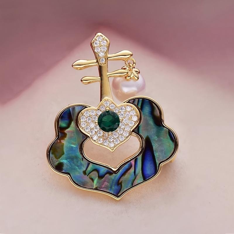 Ruyi Pipa Brooch, High-end Female Classical Style, National Trend Pearl Brooch, Cheongsam Corsage
