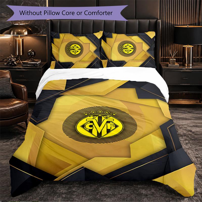 Villarreal FC Themed Bedding 3Pcs Duvet Cover Set Decorative Bed Linen For Teen Room Home Decoration