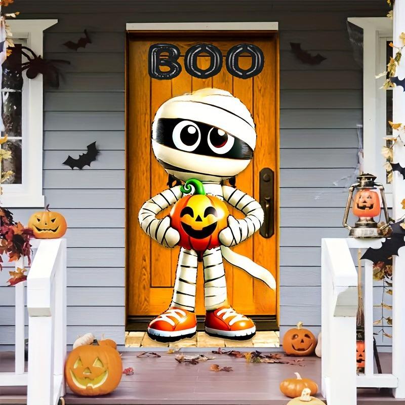 New Halloween door cover with cartoon pumpkin background cloth - high-end theme party decoration hanging cloth - custom order