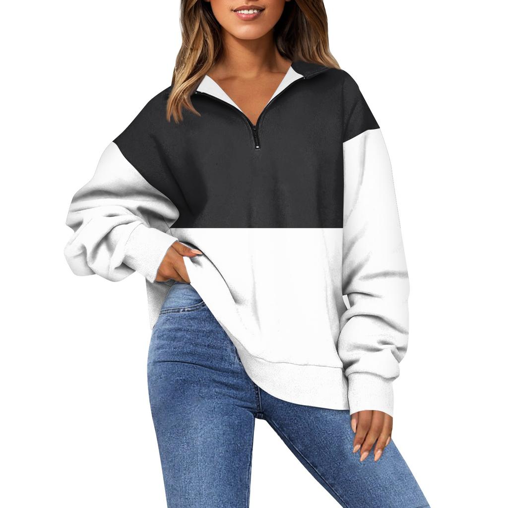 Женская модная толстовка с длинным рукавом и принтом в полоску с отворотом на молнии