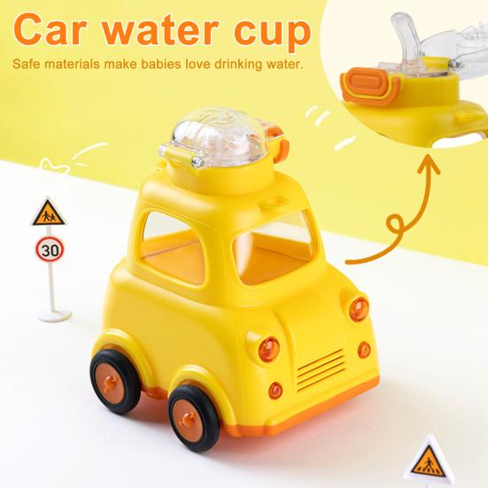 Kids Car Water Bottle with Straw Strap 600ml BPA-Free Leak-proof Straw Cup