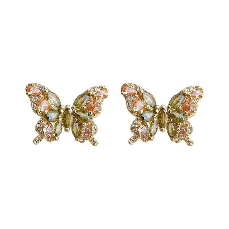 Винтажные серьги-пусеты в виде цветка из циркона оливкового цвета - Ретро придворный стиль с элегантностью тяжелой промышленности для женщин