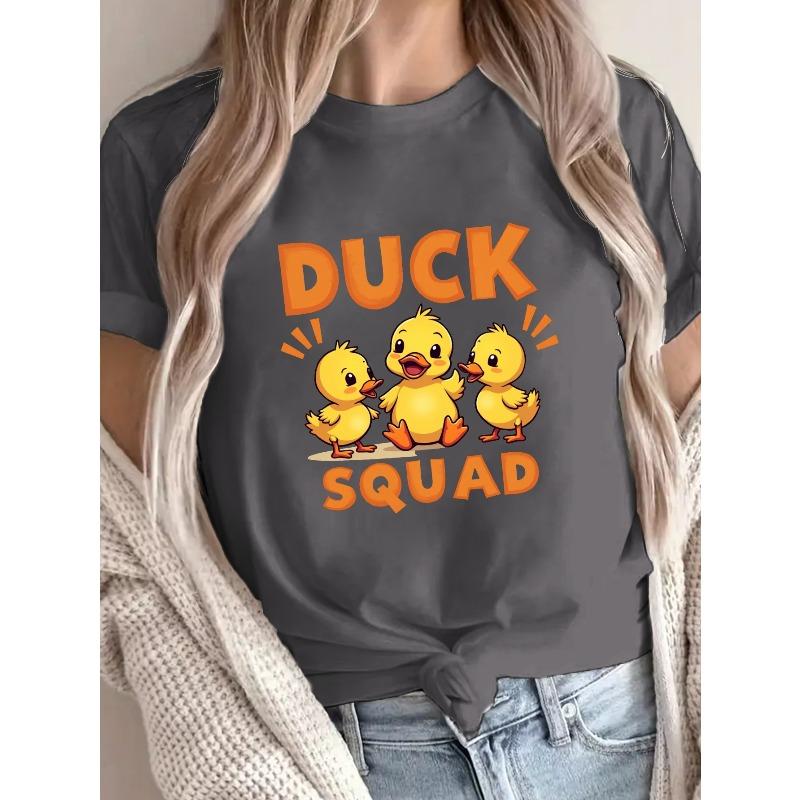 Футболка с принтом 'Утята DUCK SQUAD', с коротким рукавом, круглым вырезом, повседневный топ для лета и весны, женская одежда