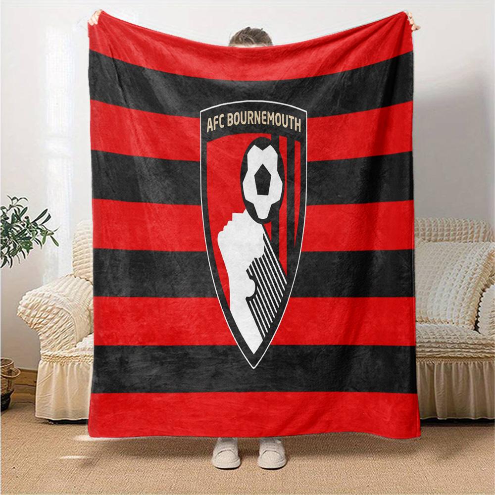 Afc Bournemouth Crest Flannel Blanket, Soft Polyester, Modern Design, All-Season for Camping, Travel, Gifts for holidays or birthdays