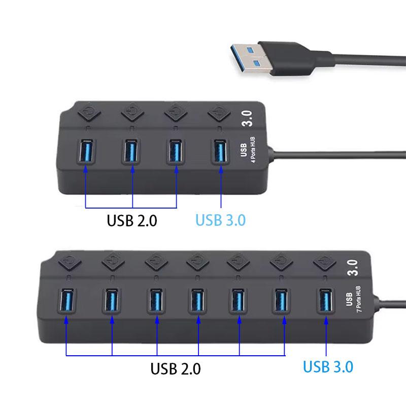 USB-концентратор 4/7 портов USB3.0 Разветвитель с выключателем Питания Внешний USB 2.0 Удлинитель Адаптер Станция Передачи Данных Док-станция