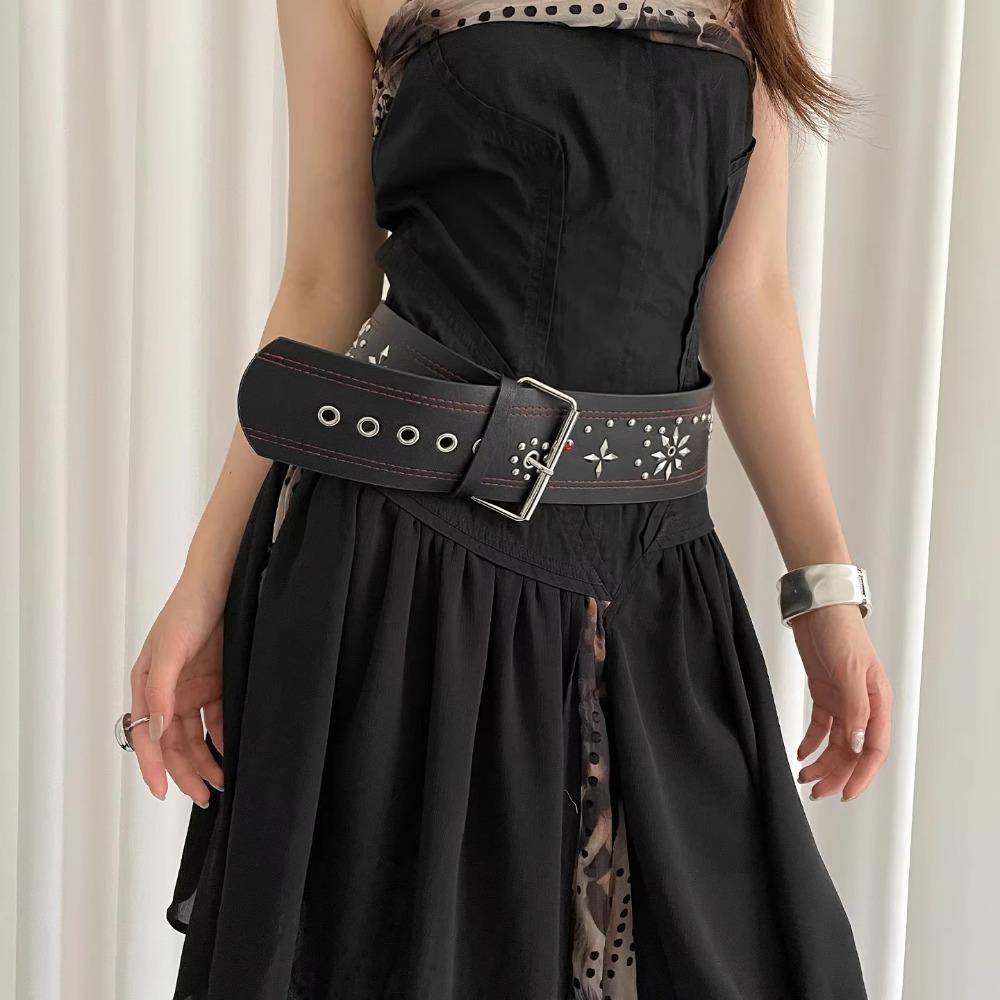 Gothic Leather Waist Belt Vintage Dress Jeans Belt Niche Women's Rivet Belt  Waist-Cinching