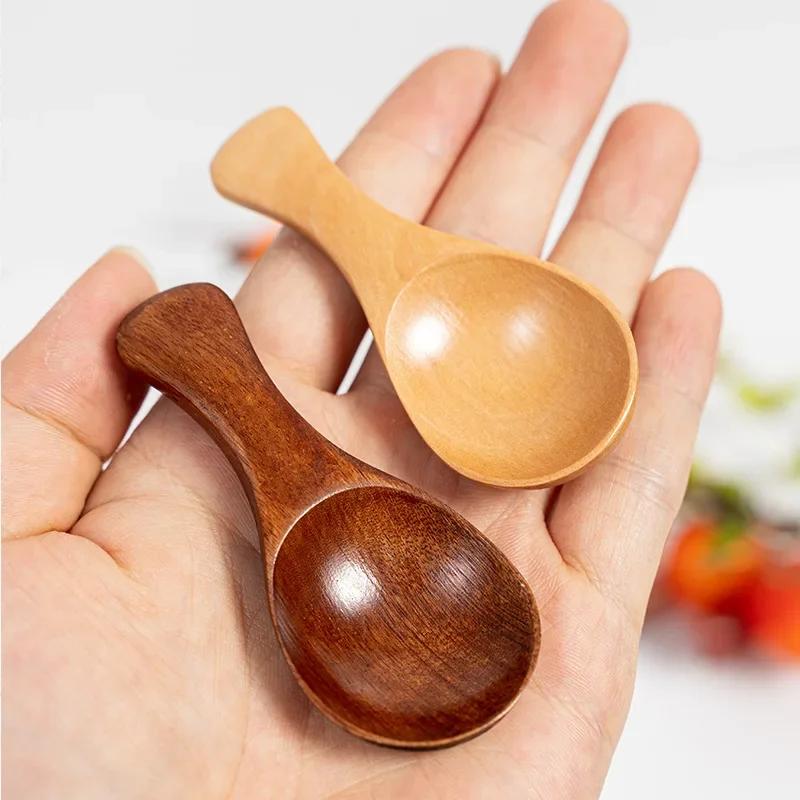 Короткая ручка Маленькие натуральные деревянные ложки Чай Мед Кофе Кухня Специи Приправы Соль Сахар Прочные Мини-ложки Аксессуары