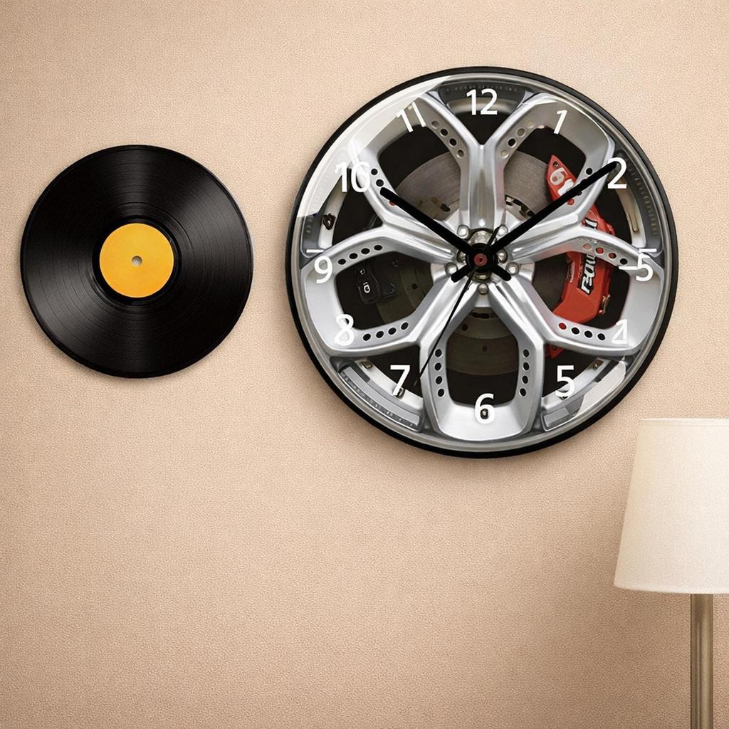Contemporary Wall Clock, Car Wheel Design, Acrylic, Glossy Finish, Silent, Suitable for Living Room,