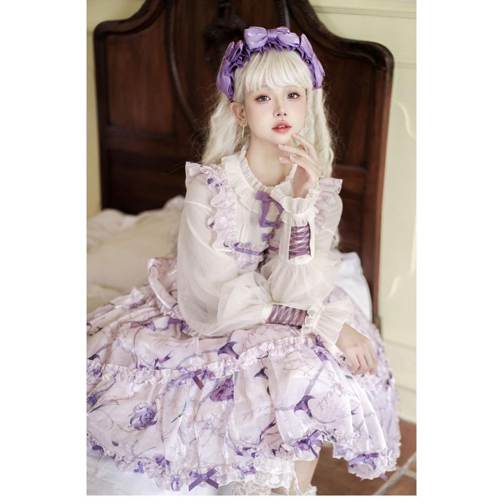 Платье Firefly Flower OP Light Lolita Daily Lolita Vintage Dress - комплект из двух предметов для девочек Soft Girl Fake