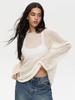 2025 Spring/Summer European-American Hollow Knit Sweater: Women's Thin, Large Round Neck, Trumpet Sleeve T-Shirt