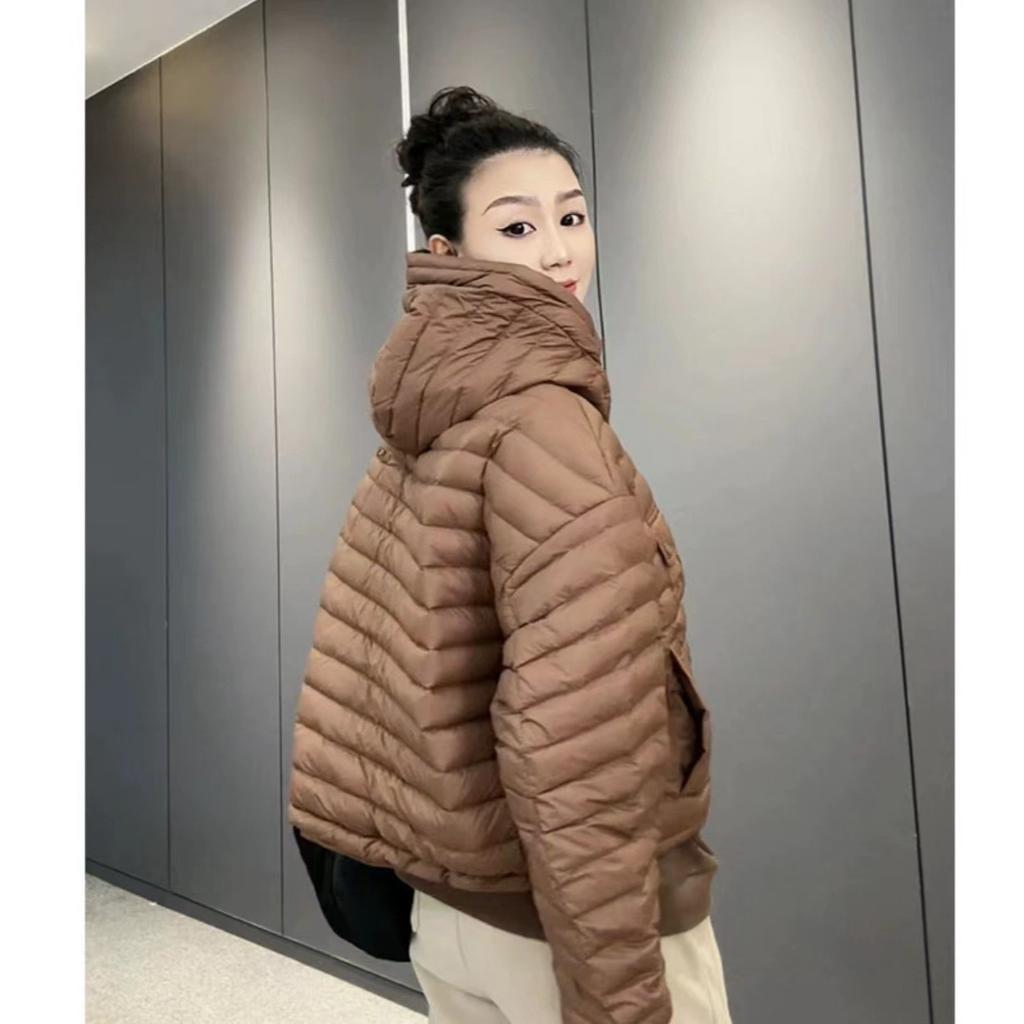 2024 осень-зима 90 утиный пуховик женский с капюшоном легкий и тонкий однотонный куртка из хлеба теплая куртка